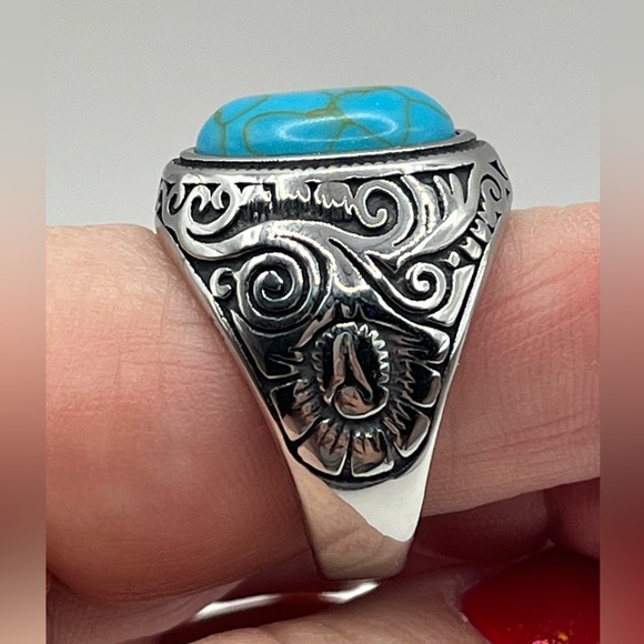 🎉 Titanium Steel Turquoise Ring - Picture 1 of 3